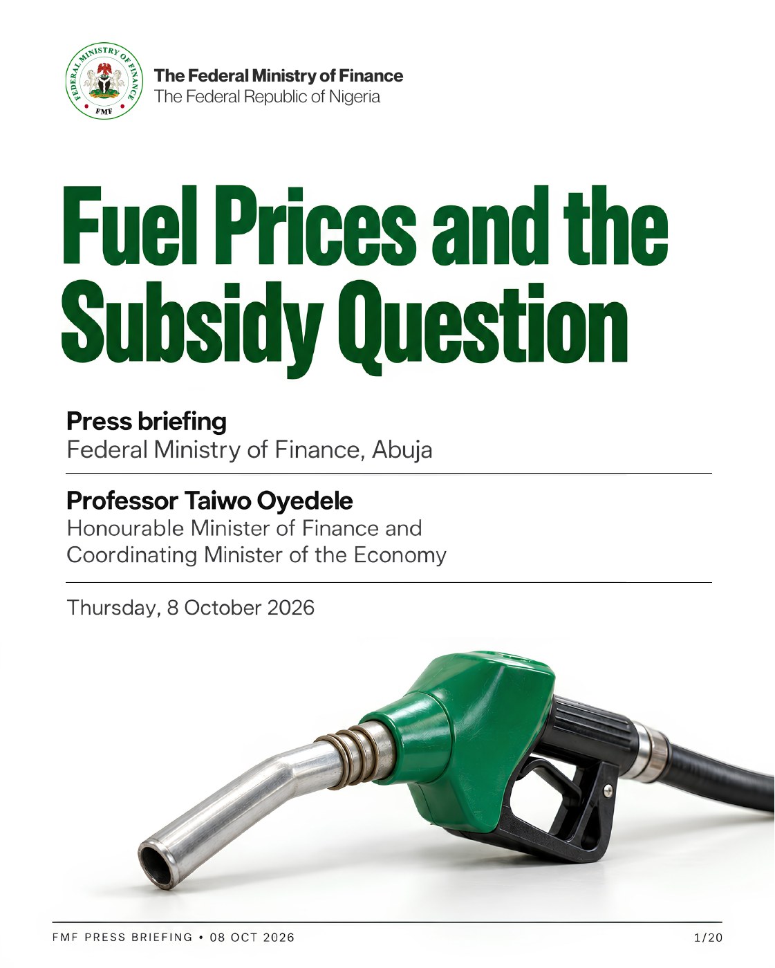 Cover slide from the Ministry’s Fuel Prices and the Subsidy Question presentation